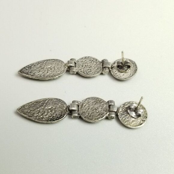 Vintage Black and Silver Tone Dangle Stud Earrings, 80s 90s Style, Estate - Picture 3 of 6